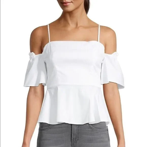 Milly Noelle Cold-Shoulder Ruffle Top Size 4 NWT MSRP $285 - Picture 1 of 6